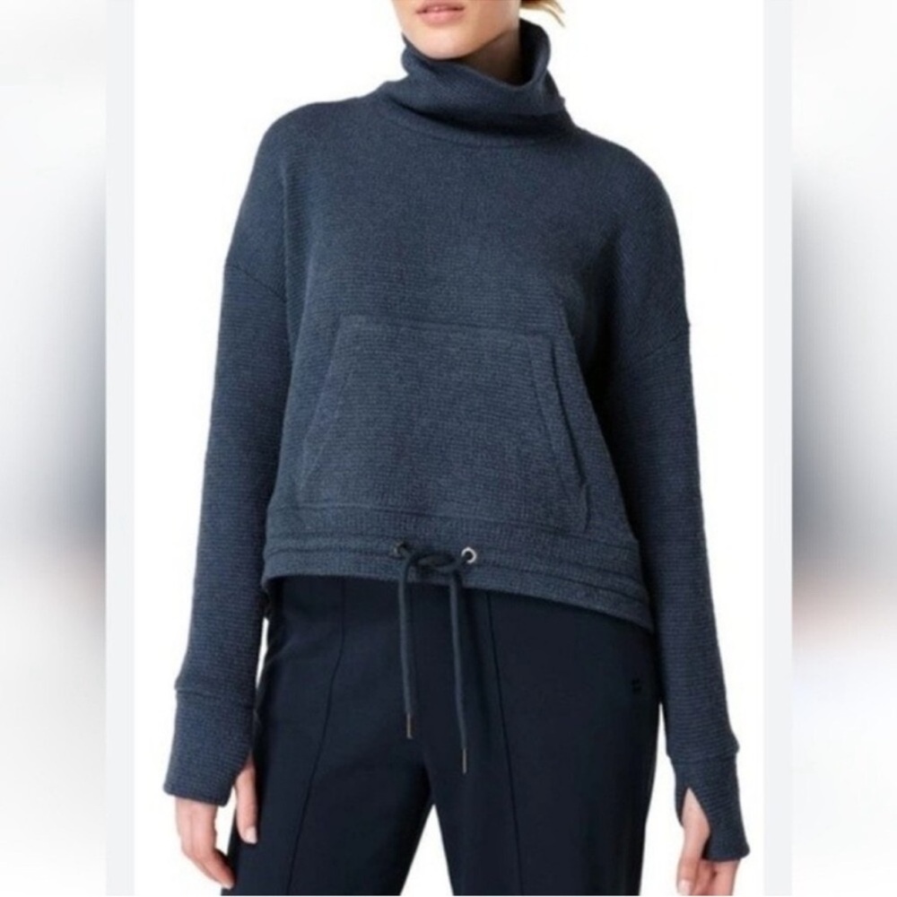 Sweaty Betty Oversized Navy Restful boucle Cowl Pocket Sweater Sweatshirt Medium